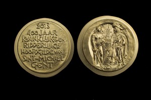 Bronzen medaille uitgegeven ter gelegenheid van de vieringen voor 400 jaar Sint-Michielsgilde